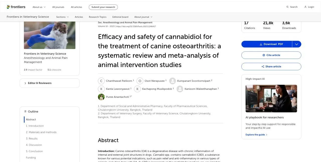 CBD em osteoartrite canina: meta-análise (Patikorn et al.)