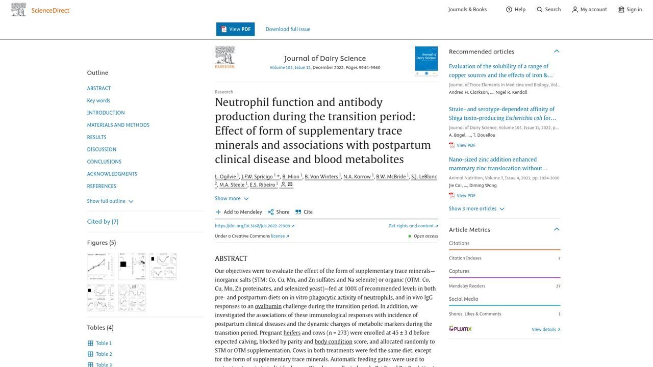 Função de neutrófilos e minerais no pós-parto (Mion et al.)